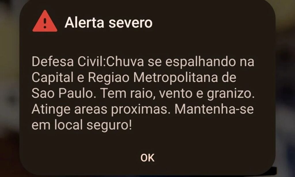 Alerta da Defesa Civil Toca Celulares no Grande ABC: Perigo! Alerta da Defesa Civil Toca Celulares no Grande ABC: Perigo!