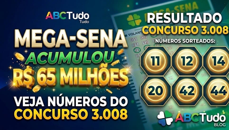 Mega-Sena acumulou: R$ 65 milhões - veja números do concurso 3.008