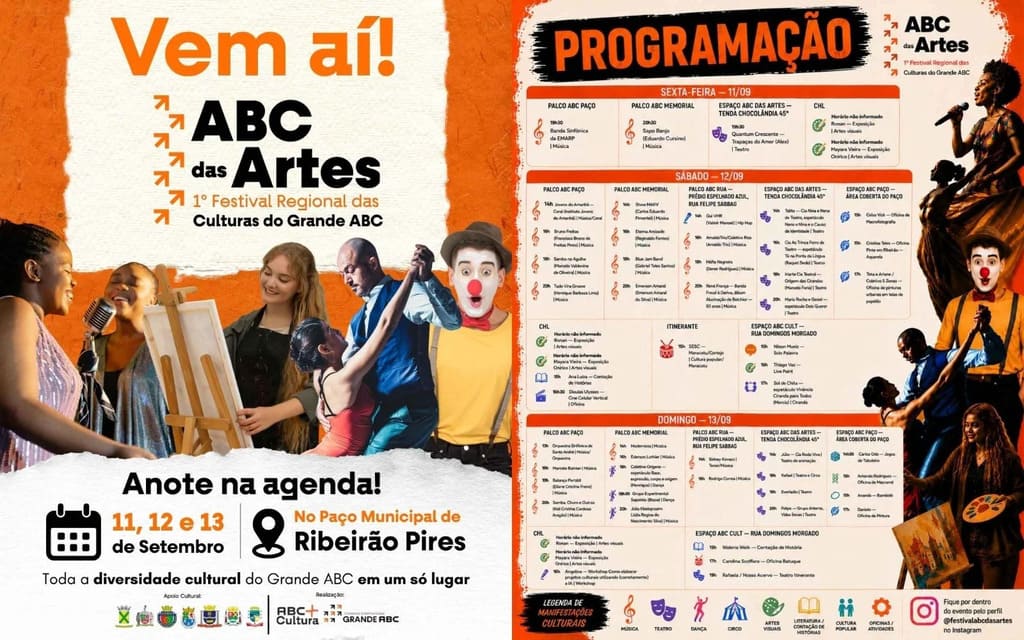 ABC das Artes reúne artistas das sete cidades em Ribeirão Pires: veja a programação completa do festival